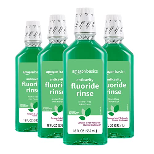 Amazon Basics Anticavity Fluoride Rinse, Alcohol Free, Mint, 18.00 Fl Oz (Pack of 4) (Previously Solimo)