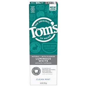tom's of maine natural luminous white toothpaste with fluoride, clean mint, 4.7 oz. (packaging may vary)