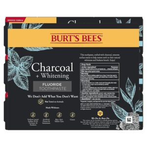 Burt's Bees Toothpaste, Natural Flavor, Charcoal with Fluoride Toothpaste, Mountain Mint, 3 x 4.7oz