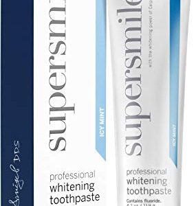 Supersmile Professional Teeth Whitening Toothpaste with Fluoride - Clinically Proven to Remove Stains & Whiten Teeth Up to 6 Shades - Enamel Strengthening - No Sensitivity (Icy Mint, 4.2 Oz)