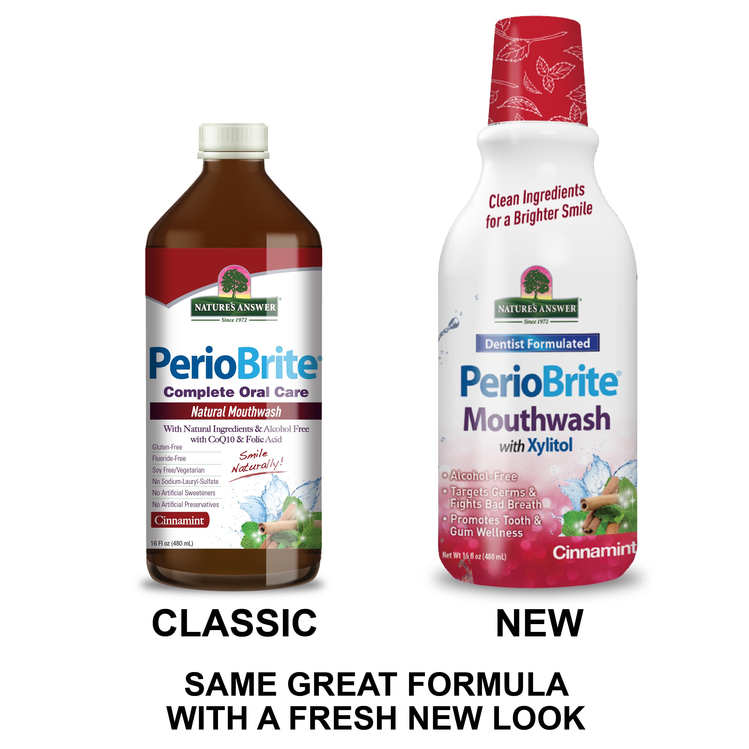 Nature's Answer Periobrite Cinamint Mouthwash| Promotes Healthy Teeth & Gums| Fights Bad Breath| Fluoride-Free, Alcohol-Free, Gluten-Free & Vegan| No Artificial Preservatives 16oz