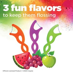 GUM Crayola Twistables Kids Flossers with Fluoride - Designed for Little Hands - Three Fun Fruit Flavors - Easy to Use Kids Floss Picks for Children Ages 3+, 75 ct