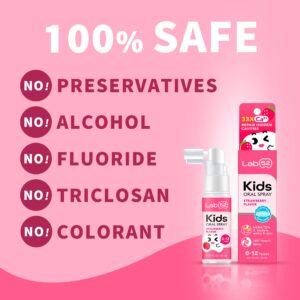 LAB52 Kids Oral Spray, Toddler Toothpaste Helper for Cavity Repair and Fresh Breath, Children Anticavity with Fluoride Free for Newborn to Preschoolers, Xylitol Strawberry Flavor