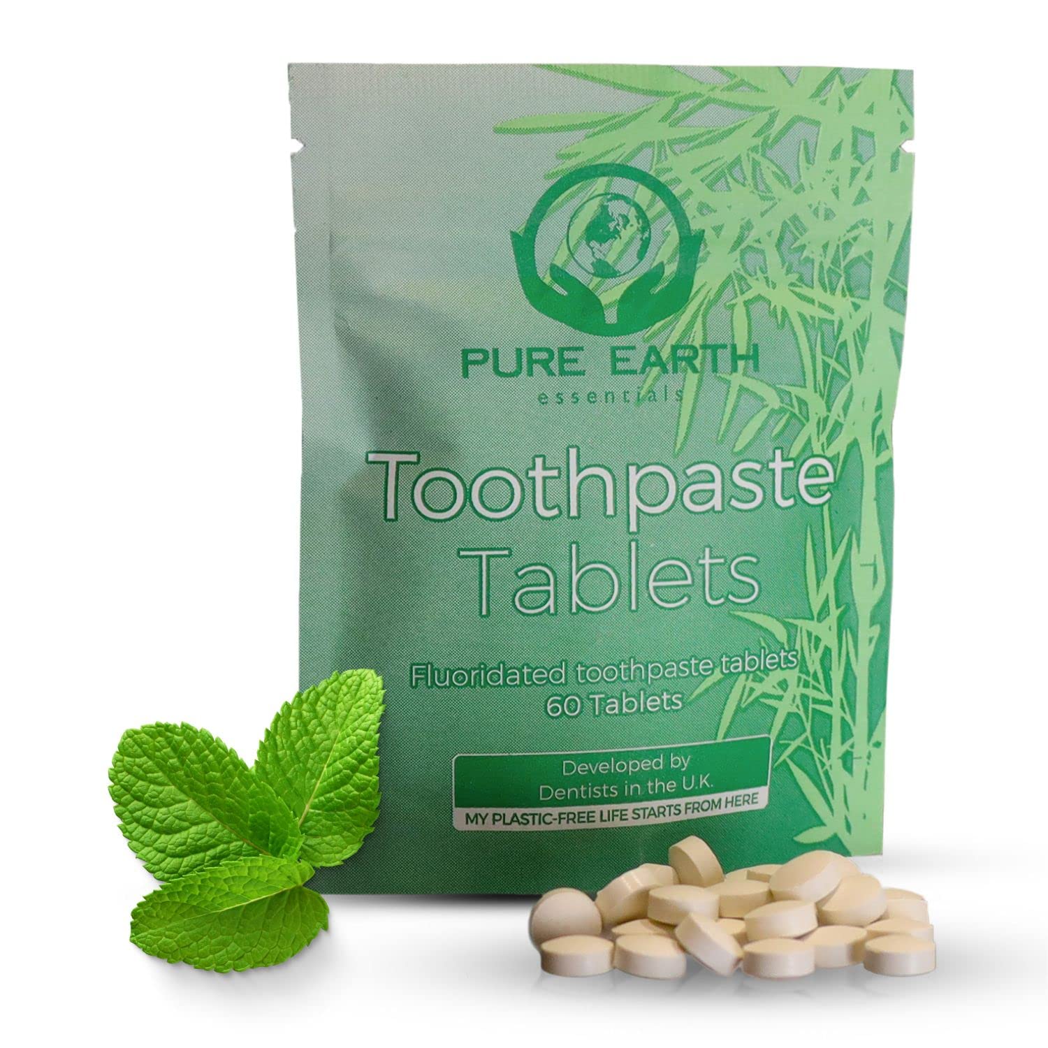 Zero Waste Toothpaste Tablets with Fluoride - Vegan & Eco Friendly Travel Toothpaste Tablets for Healthy Teeth & Fresh Breath - 60 Count by Pure Earth Essentials