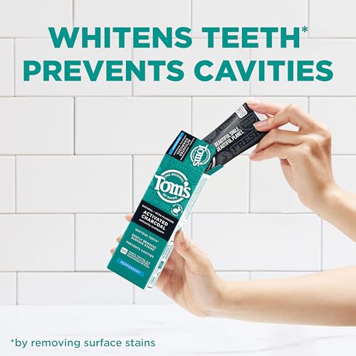 Tom's of Maine Activated Charcoal Whitening Toothpaste with Fluoride, Peppermint, 4.7 oz. 3-Pack (Packaging May Vary)