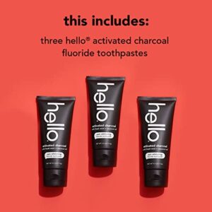 Hello Activated Charcoal Toothpaste, Fluoride Toothpaste with Activated Charcoal, Teeth Whitening Toothpaste with Fresh Mint and Coconut Oil, No SLS, Vegan, Gluten Free, 3 Pack, 4 OZ Tubes