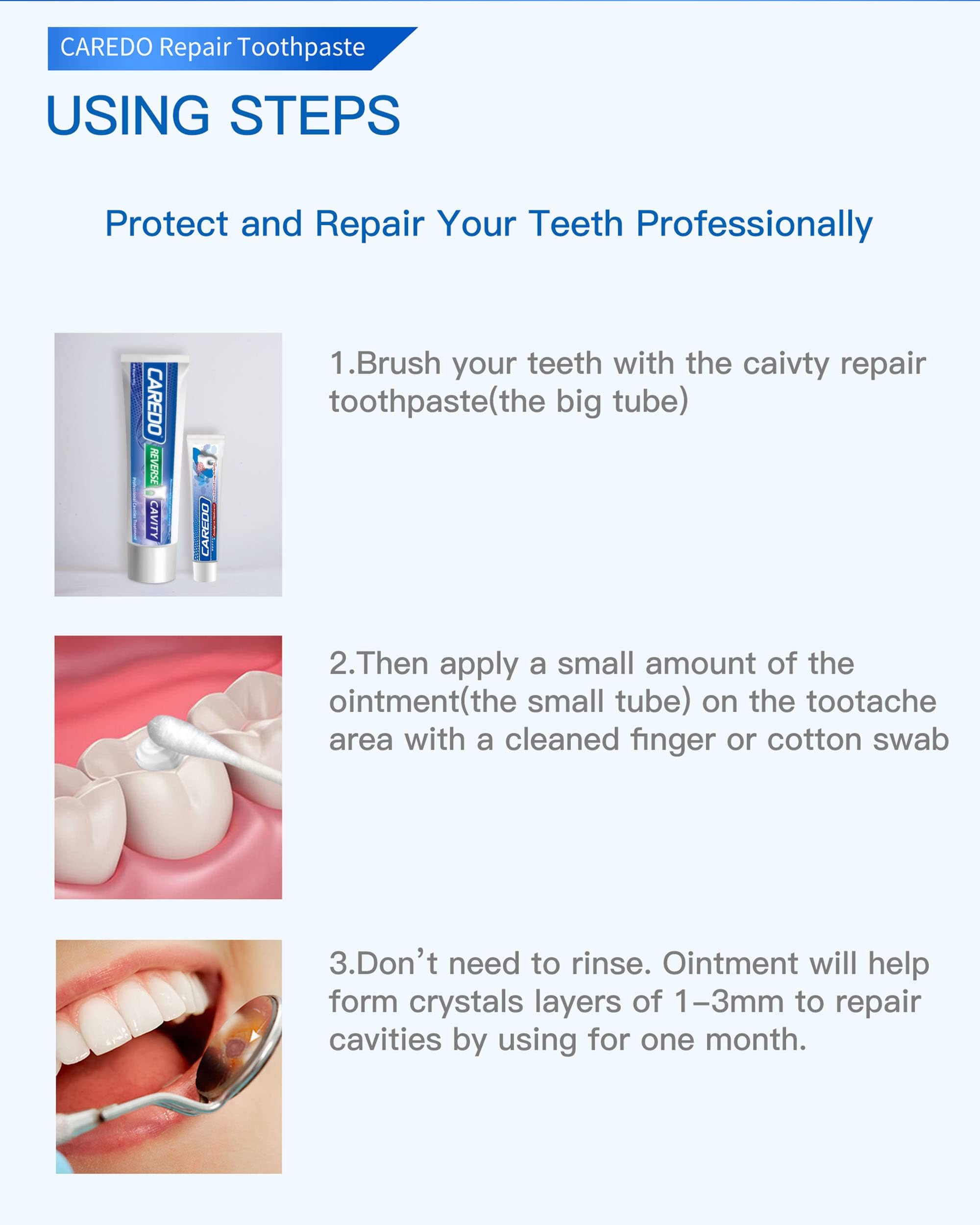 CAREDO Cavity Repair Toothpaste Set for Adults, 16g Pulpitis Ointment for Tooth Decay Pain Repair & 100g Hydroxyapatite Toothpaste for Home Cavity Repair, Cavity Tooth Repair Fluoride Free Toothpaste