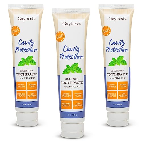 Oxyfresh Cavity Protection Fresh Mint Fluoride Toothpaste | Low Abrasion Anticavity Toothpaste for Sensitive Teeth & Gums – All-Day Fresh Breath (3-5 oz Tubes)