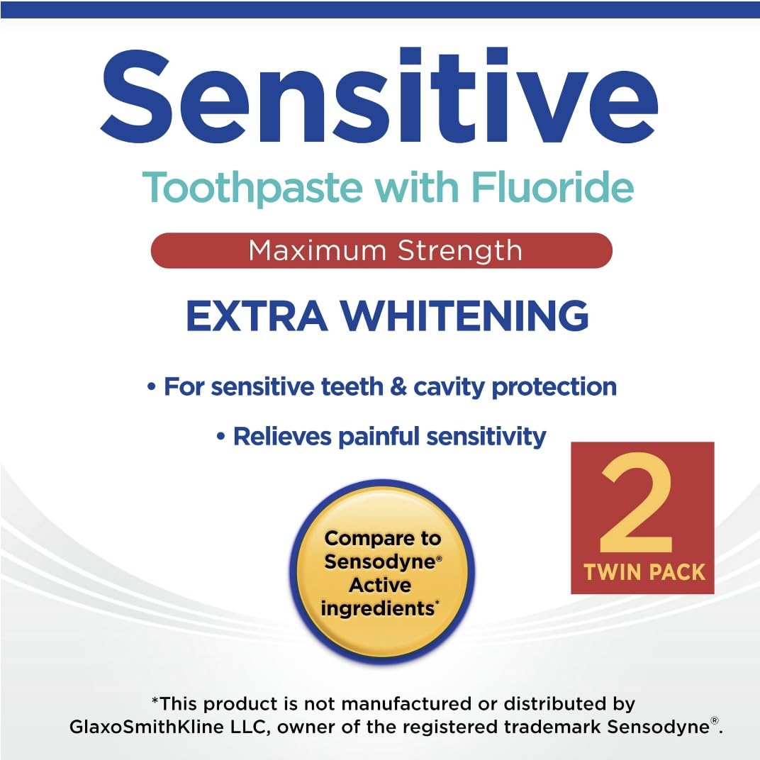 (2 Pack) Equate, Maximum Strength Sensitive Extra Whitening Toothpaste with Fluoride, 4 oz + 1 Toothbrush Holder (Vary by Color) Included by Vihira