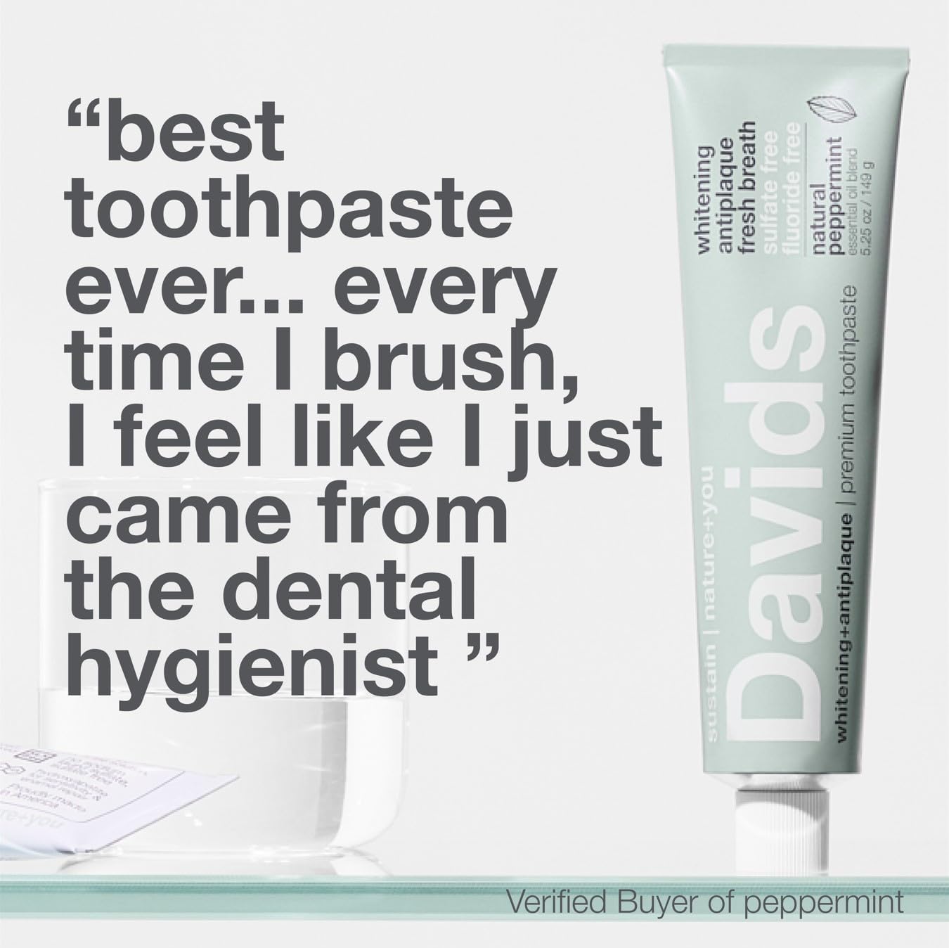 Davids Fluoride Free Toothpaste, Teeth Whitening, Antiplaque, SLS (Sulfate) Free, Promotes Enamel Health, Mouth & Gum Detox, EWG Verified, Natural Peppermint, 5.25oz (3 Pack)