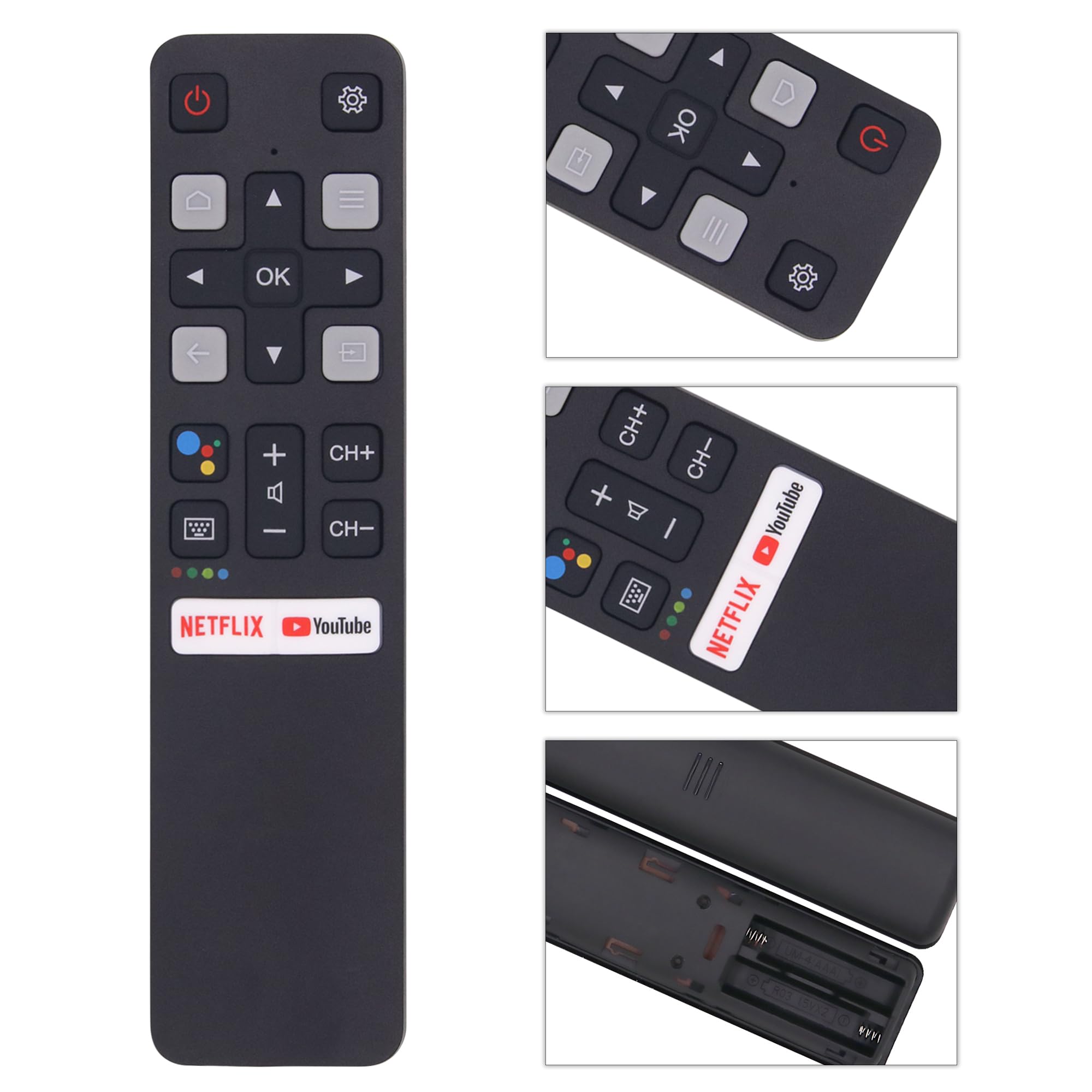 New Replacement Remote Control RC802V FNR1 Fit for TCL Android 4K Smart TV 50S434 55S434 75S434 40S330 70S430 32S334 55S435 50S435 43S434 32S6500A [NO Voice Function]