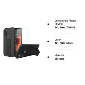 Case for TCL 30XL 30 XL T701DL Phone Case,Stand Case with Tempered Glass Screen Protector Hide Telescopic Folding Kickstand Shockproof Protective Cover Silicone TPU Case for TCL 30 XL 30XL - Black