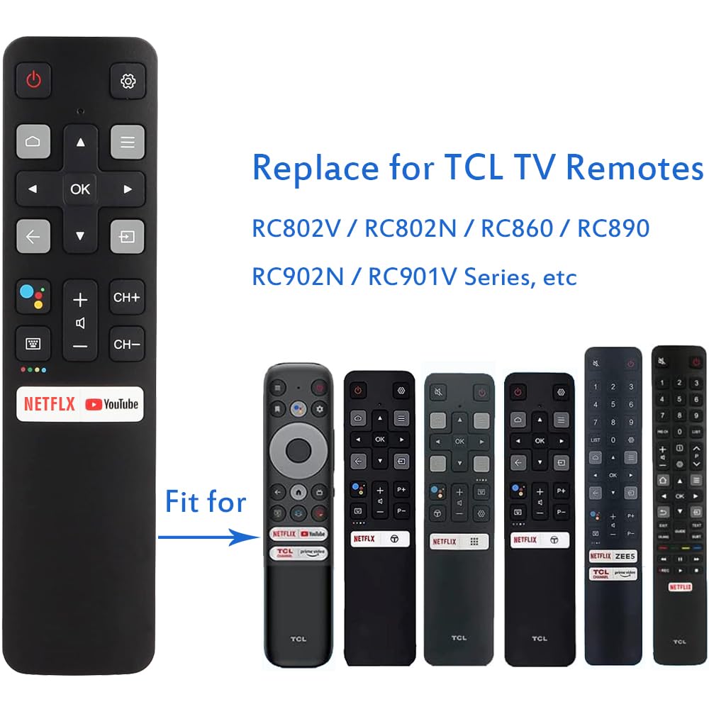 Universal Remote for All TCL Smart TV, TV Remote Control Replacement RC802V for All TCL TV Android 4K TVs - No Setup Required [Without Voice Command]