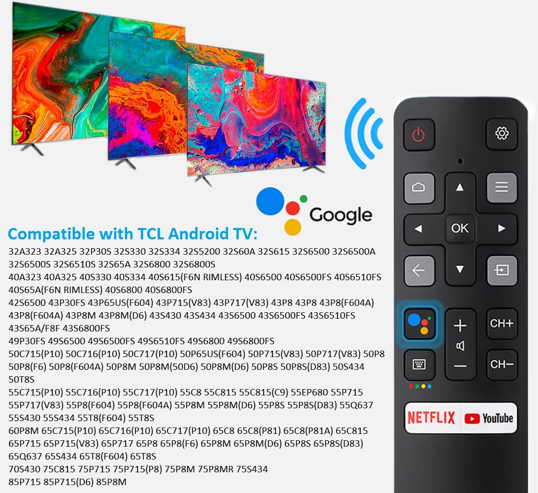 Voice Remote Control for TCL Android TV, New Upgraded Replacement RC802V for TCL TVs, 40S330 32S330 40S334 32S334 70S430 32A325 32A323 65Q637 55S430 43S430 55Q637 43S434 75S434 32P30S