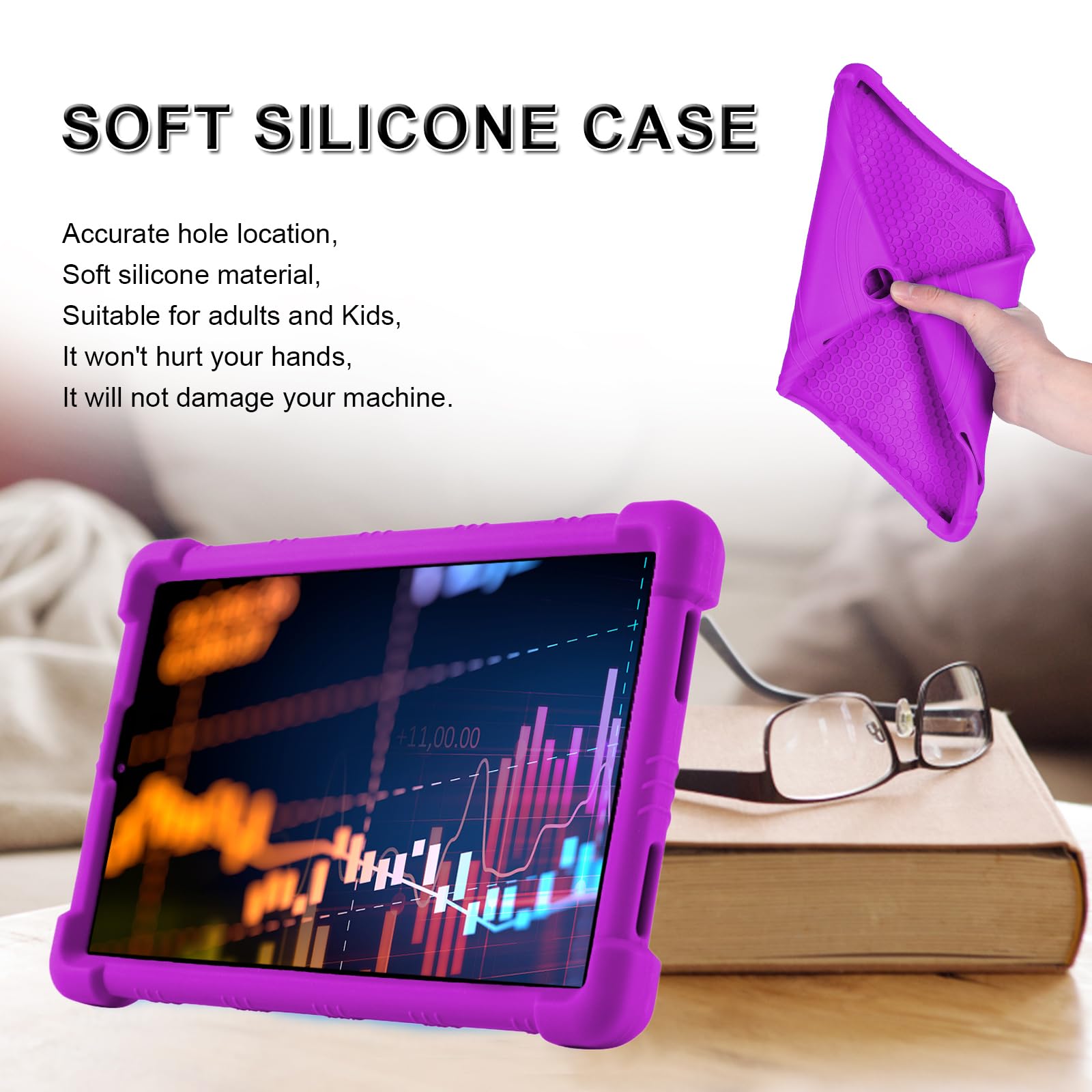 TCL Tab 8 LE Case for Kids 8.0 Inch (9137W),ATOOZ Soft Silicone Case for TCL Tab 8 WiFi (9132X)/TCL Tab 8V/TCL Tab 8 Plus Tablet,TCL Tab 8le Tablet Case with Adjustable PC Stand (Purple)
