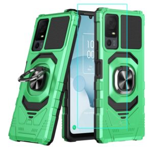 for TCL 40XL Case/TCL 40T Case/Jitterbug Smart 4 Case with Screen Protector,Magnetic Car Ring Stand Soft Silicone Bumper Military Grade Phone Case for TCL 40 XL/TCL 40 T T608DL /Lively Smart4 Green