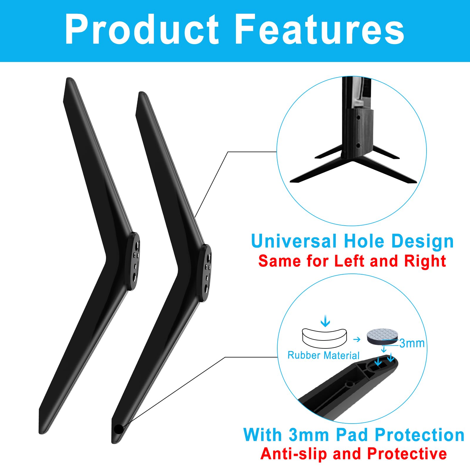 TV Stand Base TV Legs Compatible with TCL 28 32 40 43 49 50 55 65 Inch 4K UHD HDR Roku Smart TV, TV Stand Legs for TCL TV Model 28S305, 32S330, 40S330, 43S423, 43S425, 49S321, 50S425, 55S423, 65S453