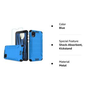 TJS Compatible with Alcatel TCL A3 A509DL Case/TCL A30 Case, with Tempered Glass Screen Protector, Magnetic Support Hybrid Shockproof Metallic Brush Finish Protector Phone Case Cover (Blue)