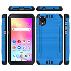 TJS Compatible with Alcatel TCL A3 A509DL Case/TCL A30 Case, with Tempered Glass Screen Protector, Magnetic Support Hybrid Shockproof Metallic Brush Finish Protector Phone Case Cover (Blue)