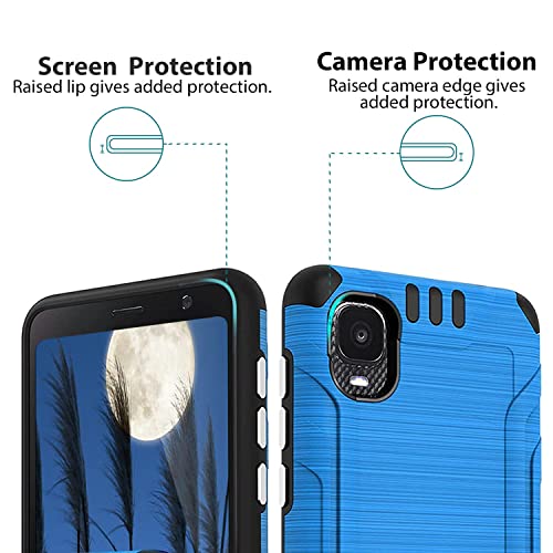 TJS Compatible with Alcatel TCL A3 A509DL Case/TCL A30 Case, with Tempered Glass Screen Protector, Magnetic Support Hybrid Shockproof Metallic Brush Finish Protector Phone Case Cover (Blue)