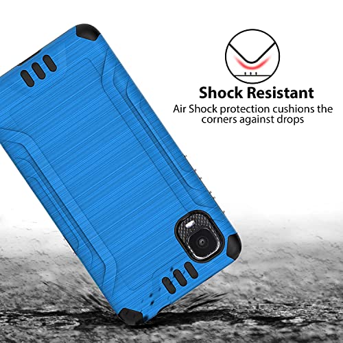 TJS Compatible with Alcatel TCL A3 A509DL Case/TCL A30 Case, with Tempered Glass Screen Protector, Magnetic Support Hybrid Shockproof Metallic Brush Finish Protector Phone Case Cover (Blue)