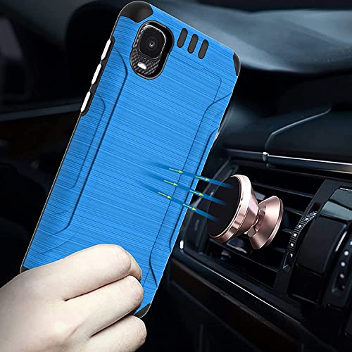 TJS Compatible with Alcatel TCL A3 A509DL Case/TCL A30 Case, with Tempered Glass Screen Protector, Magnetic Support Hybrid Shockproof Metallic Brush Finish Protector Phone Case Cover (Blue)