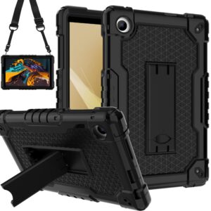 Doemoil for TCL TAB 8 WiFi 9132X/for TCL TAB 8 LE 9137W Tablet Case Soft Silicone Rubber Had Back Shell Kids Friendly Built in Stand Shoulder Strap for TCL TAB 8 WiFi/TCL TAB 8 LE (Black+Black)