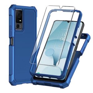 haij for tcl 40 xl case, with tempered glass screen protector 360 full-body soft tpu bumper shockproof silicone protective phone cover case for tcl 40xl 6.75" 2023 (blue)