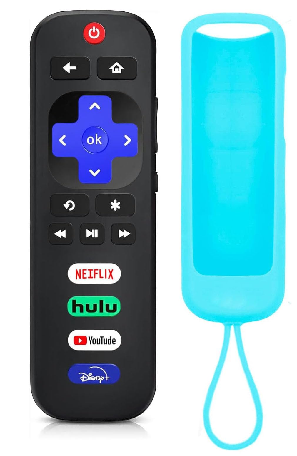 Replacement Remote for Roku TCL TV with Luminous Silicone Case, Compatible for TCL Roku, Hisense, Onn, Sharp, Element, Westinghouse, Philips Roku Series Smart TVs (Not for Roku Stick and Box)