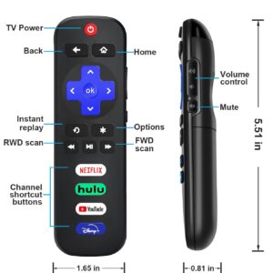 Replacement Remote for Roku TCL TV with Luminous Silicone Case, Compatible for TCL Roku, Hisense, Onn, Sharp, Element, Westinghouse, Philips Roku Series Smart TVs (Not for Roku Stick and Box)