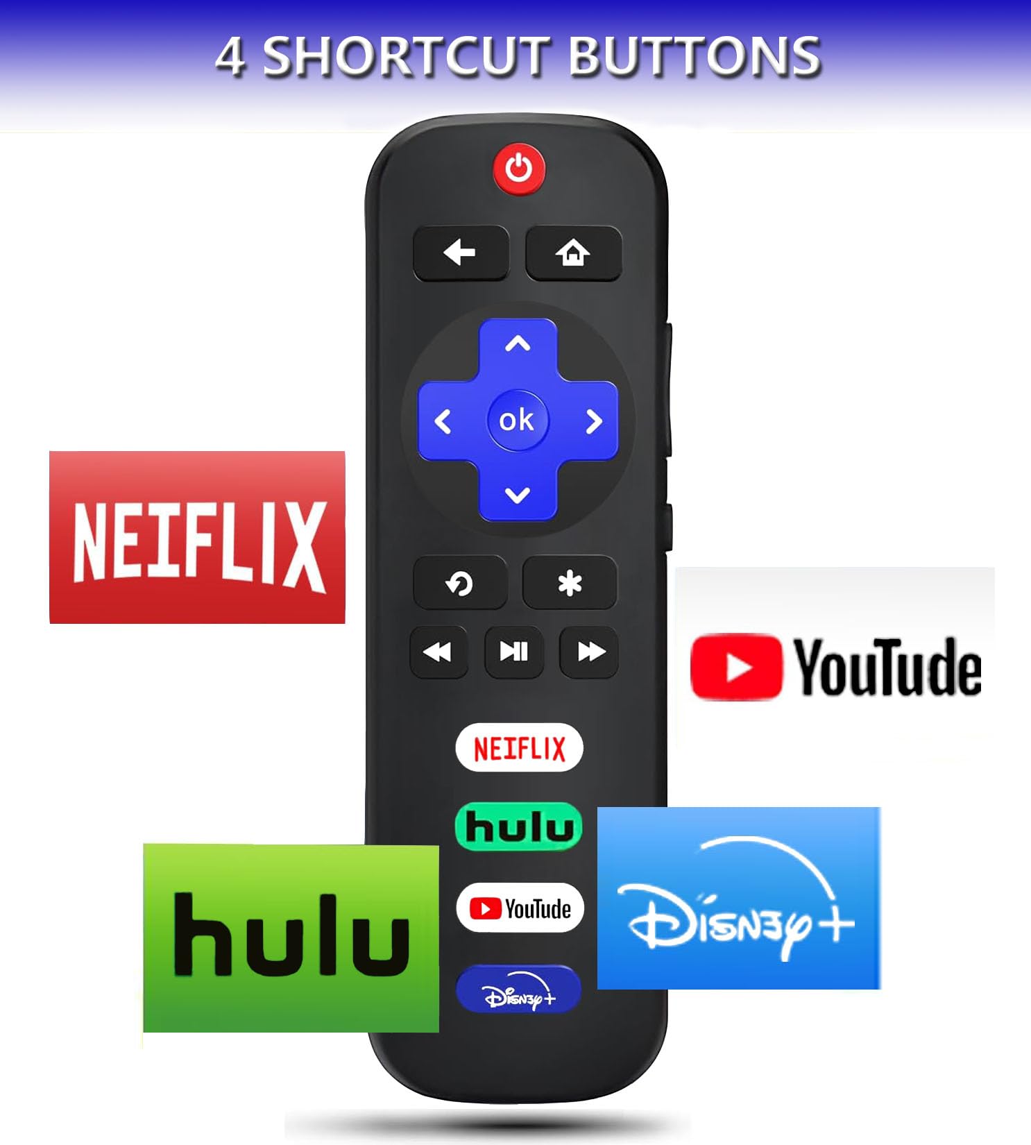 Replacement Remote for Roku TCL TV with Luminous Silicone Case, Compatible for TCL Roku, Hisense, Onn, Sharp, Element, Westinghouse, Philips Roku Series Smart TVs (Not for Roku Stick and Box)