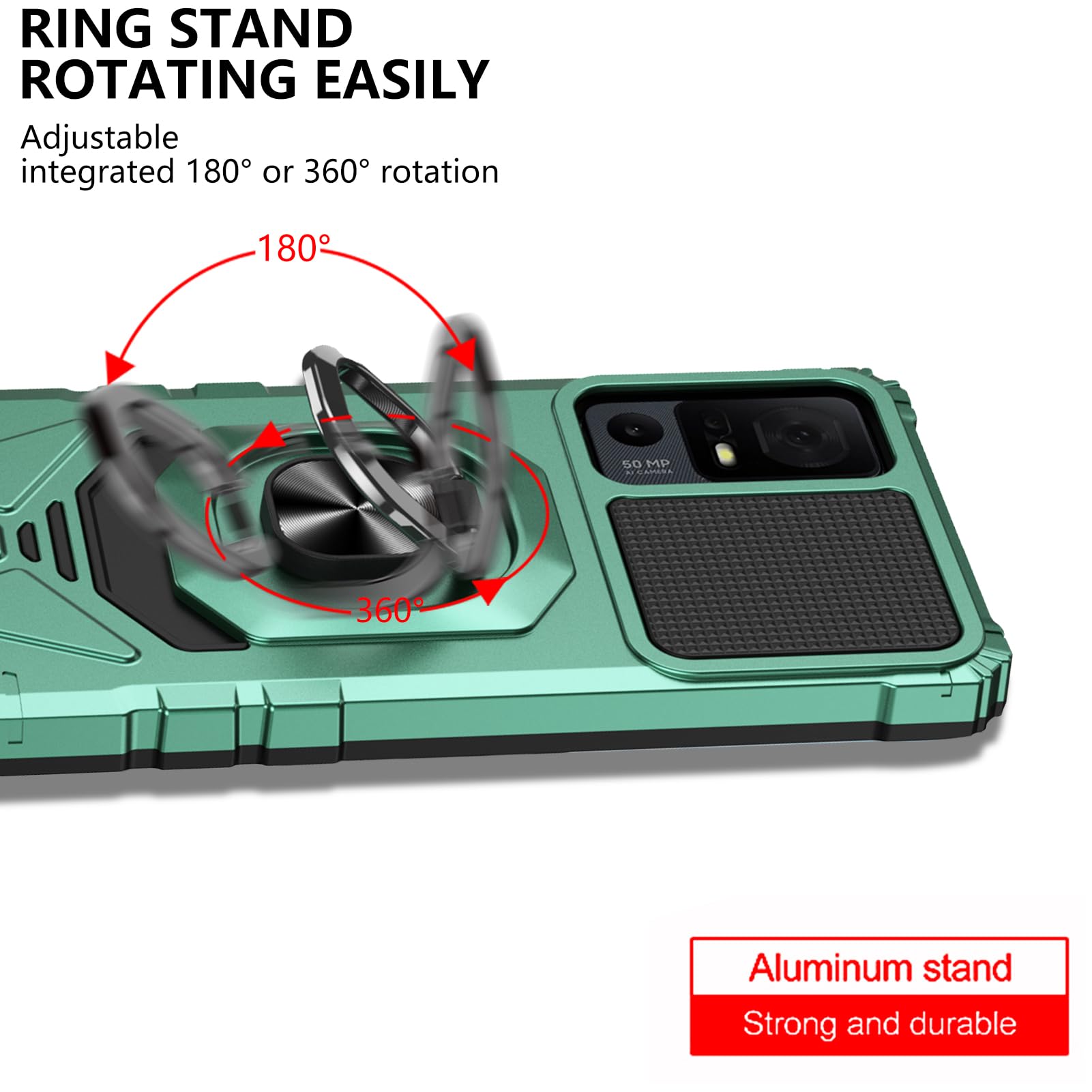 Ailiber Case for TCL 40 X 5G, TCL 40 XE 5G Phone Case with Screen Protector, Ring Stand for Magnetic Car Mount, Military Grade, Heavy Duty Shockproof Rugged Protective Phone Cover for TCL 40X-Green