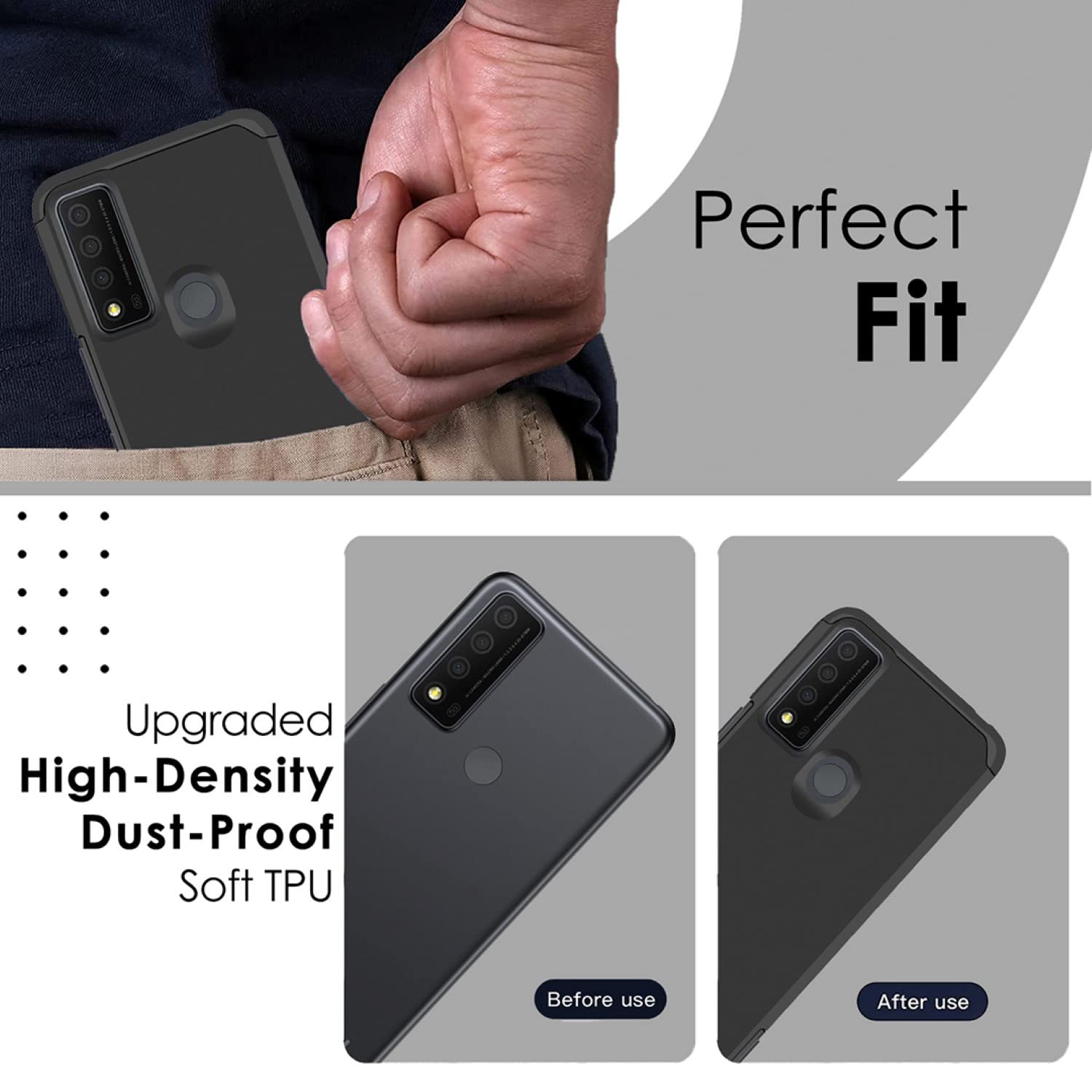 TJS Compatible with TCL 30 XE 5G Case Inch, Dual Layer Hybrid Shockproof Drop Protection Impact Cover Phone Case (Black)