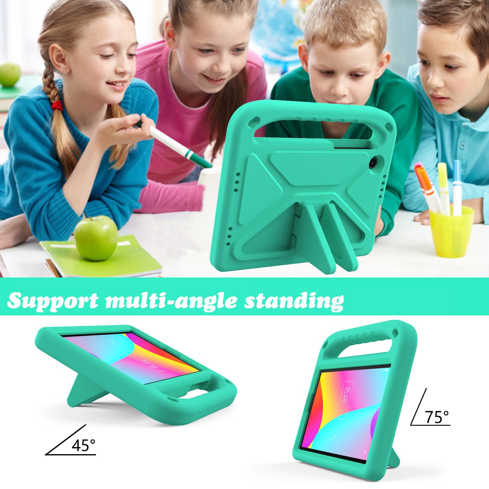 GOZOPO Kids Case for TCL Tab 8 LE 2023 Tablet, Lightweight Shockproof Handle Stand Cover for TCL Tab 8 LE (9137W) / TCL Tab 8 WiFi (9132X) (Glacier)