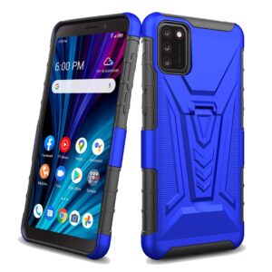 for Alcatel TCL A3X A600DL Case, with Tempered Glass Screen Protector Heavy Duty Protection Technology Built-in Kickstand Rugged Shockproof Protective Phone Case for Alcatel TCL A3X A600DL, (Blue)