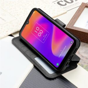 RTYJZ for TCL 30Z Case, for TCL 30Z Wallet Case with Tempered Glass Screen Protector with Card Holder Kickstand Magnetic,PU Leather Flip Case for Alcatel TCL 30Z 30LE 30 Z 4G LTE T602DL (Black)