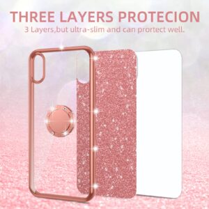 nancheng for TCL 4X 5G (T601DL) Case Cute Girls Women Glitter Rhinestone Silicone Slim Phone Case with Ring Stand & Strap Lanyard Shockproof Protection Cover for Alcatel TCL 20 A - Rose Gold