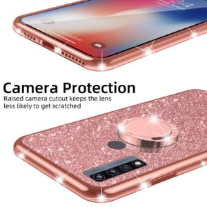 nancheng for TCL 4X 5G (T601DL) Case Cute Girls Women Glitter Rhinestone Silicone Slim Phone Case with Ring Stand & Strap Lanyard Shockproof Protection Cover for Alcatel TCL 20 A - Rose Gold