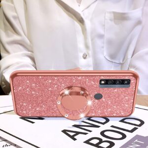 nancheng for TCL 4X 5G (T601DL) Case Cute Girls Women Glitter Rhinestone Silicone Slim Phone Case with Ring Stand & Strap Lanyard Shockproof Protection Cover for Alcatel TCL 20 A - Rose Gold