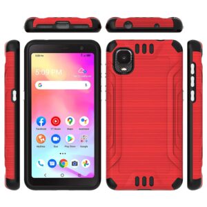 TJS Compatible with Alcatel TCL A3 A509DL Case/TCL A30 Case, with Tempered Glass Screen Protector, Magnetic Support Hybrid Shockproof Metallic Brush Finish Protector Phone Case Cover (Red)