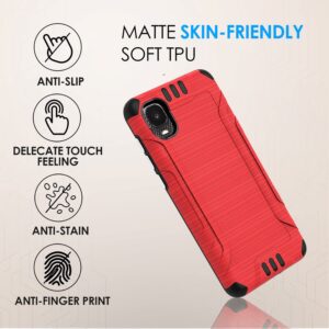 TJS Compatible with Alcatel TCL A3 A509DL Case/TCL A30 Case, with Tempered Glass Screen Protector, Magnetic Support Hybrid Shockproof Metallic Brush Finish Protector Phone Case Cover (Red)