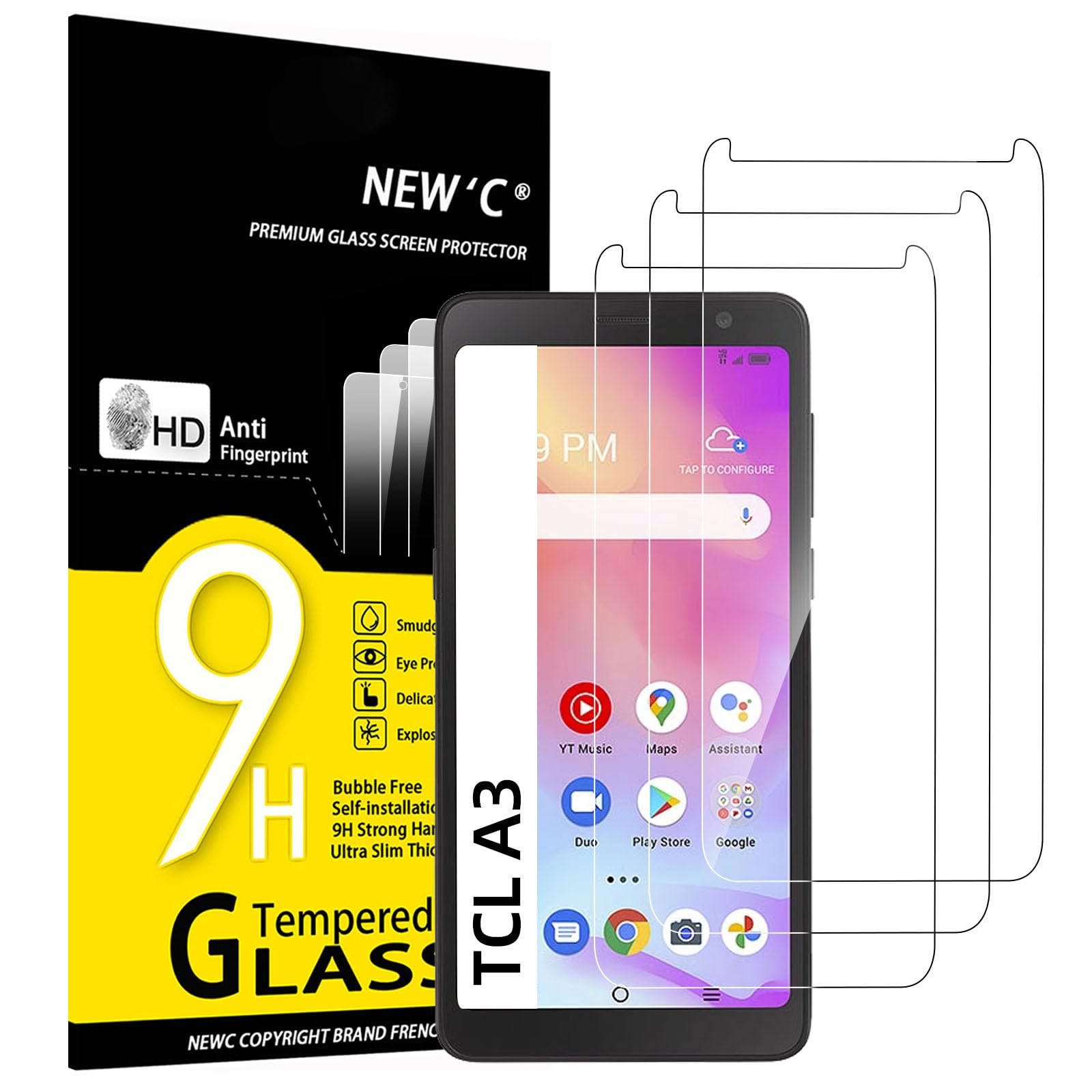 NEW'C [3 Pack] Designed for TCL A3 Screen Protector Tempered Glass, Bubble Free, Ultra Resistant