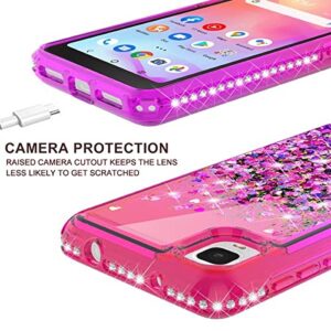 Liquid Glitter Phone Case for TCL ION Z/TCL A3 A509DL/TCL A30 /T501/T501C Case w[Tempered Glass Screen Protector] Bling Diamond Girls Women - Hot Pink/Purple