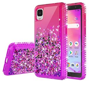 Liquid Glitter Phone Case for TCL ION Z/TCL A3 A509DL/TCL A30 /T501/T501C Case w[Tempered Glass Screen Protector] Bling Diamond Girls Women - Hot Pink/Purple