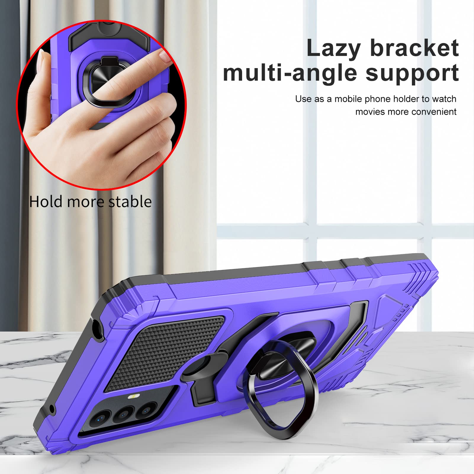 Ailiber for TCL 30 SE Phone Case, TCL 30 SE 2022 Case with Screen Protector, Ring Kickstand for Magnetic Car Mount Military Grade, Heavy Duty Shockproof Protective Cover for TCL 30 SE 6.52”-Purple