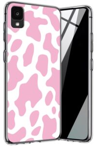 janenfna case for alcatel tcl 30 z t602dl, clear soft flexible tpu phone case for tcl 30z t602dl 6.1", lightweight shockproof anti-scratch cover for tcl 30z / tcl 30le, pink cow prints