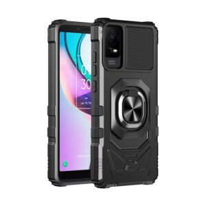 Compatible for TCL ION X Case/TCL ION V Case with Tempered Glass Screen Protector [Military Grade] Ring Car Mount Kickstand Shockproof Hard Phone Case - Black