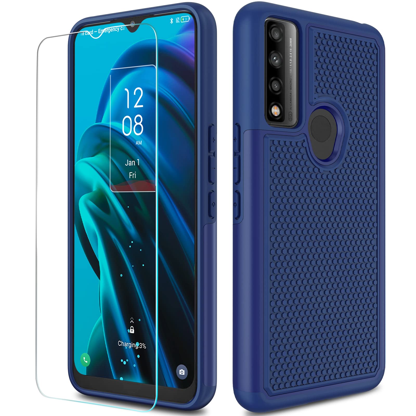 NTZW for TCL 30 XE 5G Case: Drop Protective Military Grade Armor Case Cover | Sturdy Anti-Slip Grip & Shock-Proof Silicone TPU Bumper | Dual-Layer Heavy Duty Protection Phone Case - Blue