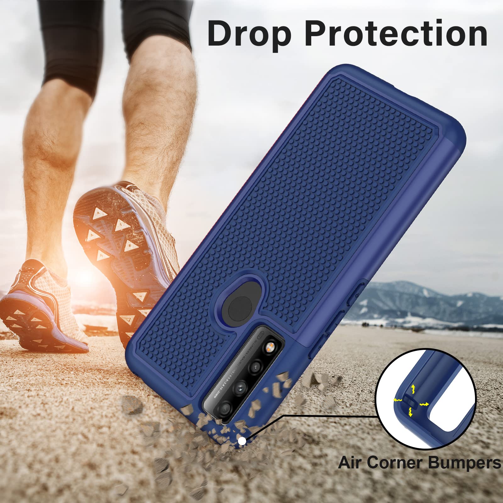 NTZW for TCL 30 XE 5G Case: Drop Protective Military Grade Armor Case Cover | Sturdy Anti-Slip Grip & Shock-Proof Silicone TPU Bumper | Dual-Layer Heavy Duty Protection Phone Case - Blue