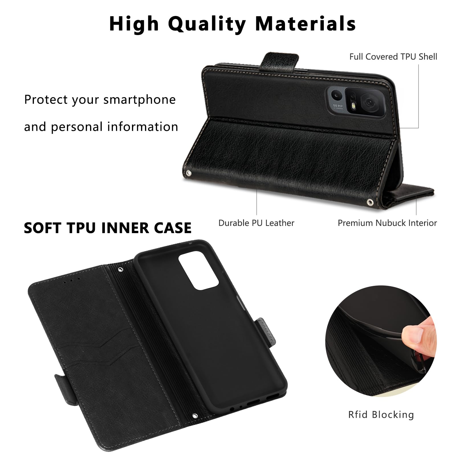 For TCL 40 XL / TCL 40XL Case, Magnetic Leather Card Slots TCL 40 XL Wallet Phone Case, Flip Silicone TPU Bumper Protective Cover with Kickstand, Shockproof folio Book Case for TCL 40 XL Black